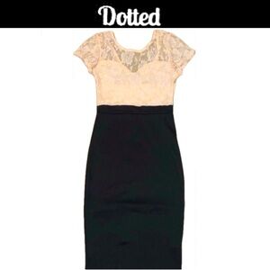 DOTTED Lace on top form fitting black on bottom Dress size L NWOT